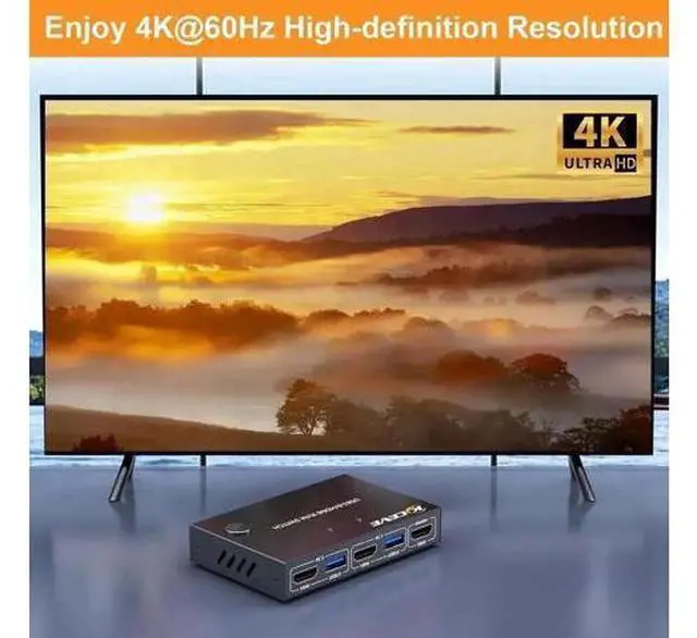 Alt view image 4 of 7 - 2x1 HDMI KVM Switch 4K@60Hz, 2 PCs Share 1 Monitor & 4 USB 3.0 Ports, EDID Emulation Lock Screen, Wired Remote Included