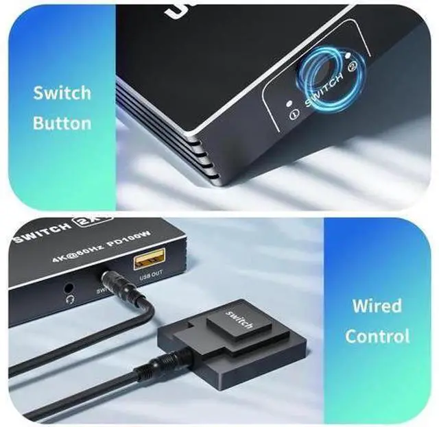 Alt view image 3 of 7 - 2 Port USB-C KVM Switch 4K@60Hz, Type-C to HDMI 2.0 KVM Switcher with 100W PD, 3 USB Ports for 2 Laptops Share 1 Monitor, Controller & 2 USB-C Cables Included