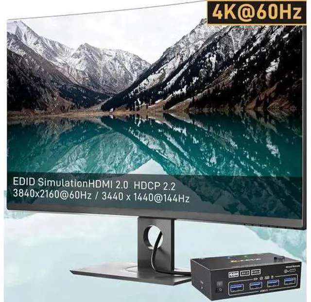 Alt view image 5 of 7 - 2 In 2 Out Dual Monitor USB 3.0 HDMI KVM Switch 4K@60Hz with EDID & Wired Remote, 2 PCs Share 2 Monitors, Keyboard, Mouse, Printer & Scanner