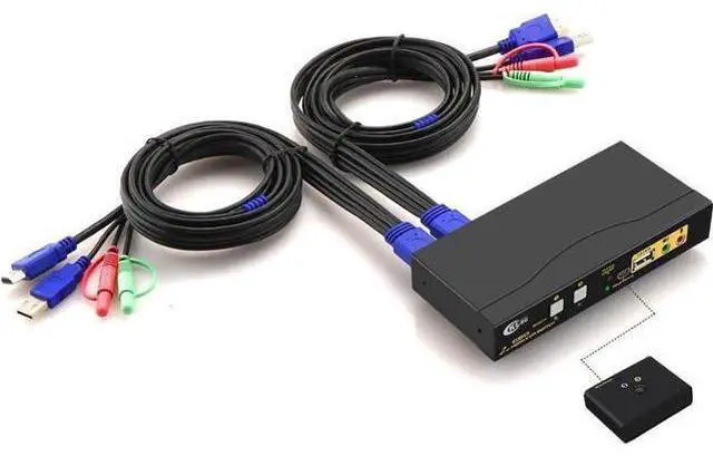 Main image of CKLau 2 Port HDMI 2.0 KVM Switch 4K@60Hz HDR10 EDID, 2 PCs Share Monitor Keyboard Mouse USB 2.0 Devices, With Audio & Cables