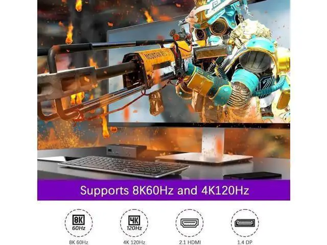 Alt view image 6 of 7 - 2 PCs Triple Monitor KVM Switch 2DP+HDMI 8K@60Hz 4K@144Hz, Built-in 1000Mbps Ethernet, 3 USB3.0 Ports, Audio Mic & Wired Remote Included