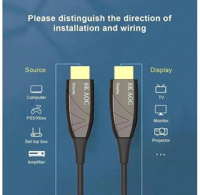 Alt view image 7 of 7 - 8K HDMI Fiber Optic Cable (16.4FT/5M), 8K@60Hz AOC Fiber HDMI 2.1 Braided CordSupports 8K@60Hz 4K@120Hz, 48Gbps AOC Dynamic HDR 10, eARC, HDCP2.2, 4:4:4