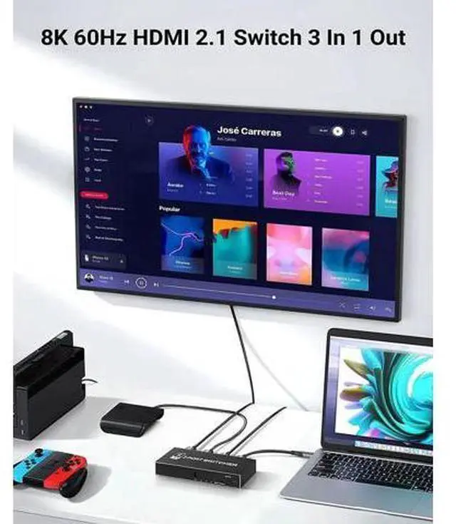 Alt view image 5 of 7 - 3 in 1 Out HDMI 2.1 Switch with Wired Desktop Controller, 48Gbps 8K@60Hz 4K@120Hz HDMI Switcher Selector Box, HDCP 2.3, Ultra HD 3D HDR Support for PS4/PS5, Xbox Series, Roku, UHD TV, Monitor, Project