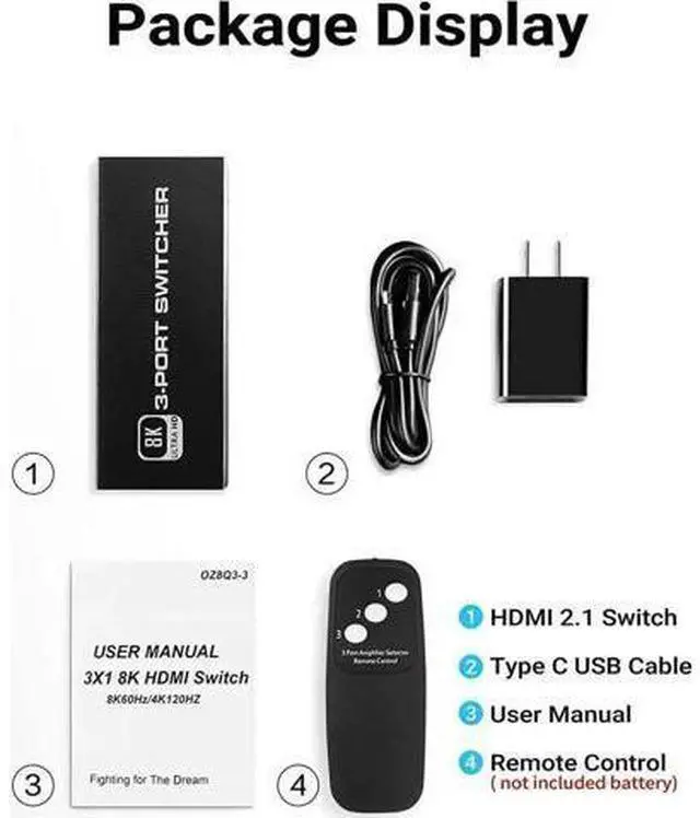 Alt view image 6 of 7 - 3 in 1 Out HDMI 2.1 Switch with Wired Desktop Controller, 48Gbps 8K@60Hz 4K@120Hz HDMI Switcher Selector Box, HDCP 2.3, Ultra HD 3D HDR Support for PS4/PS5, Xbox Series, Roku, UHD TV, Monitor, Project