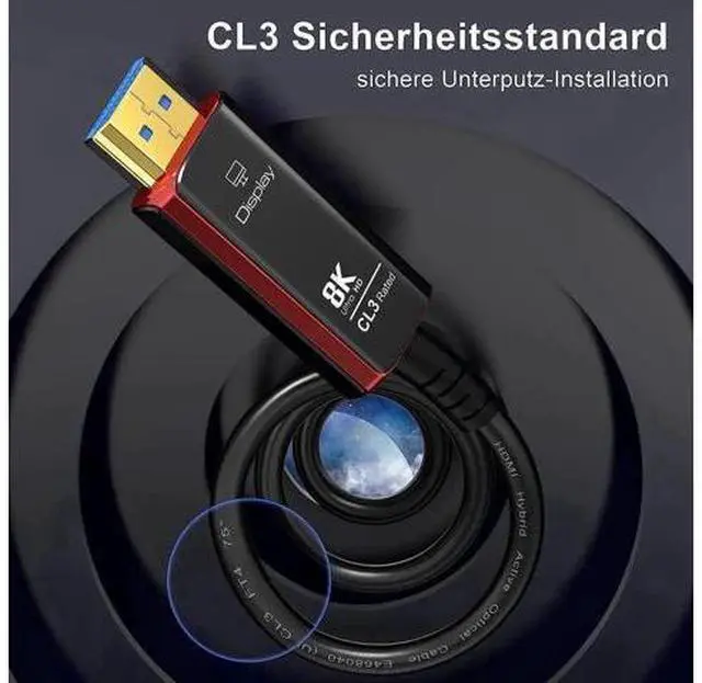 Alt view image 3 of 7 - 8K Fiber Optic HDMI Cable, CL3 Rated 8K HDMI Cable Ultra high Speed 48Gbps,Support 8K60Hz, 4K120Hz, Dynamic HDR 10, eARC Compatible with PS5 PS4 Xbox Apple TV Sony LG Samsung, (100Feet, Black+Red)