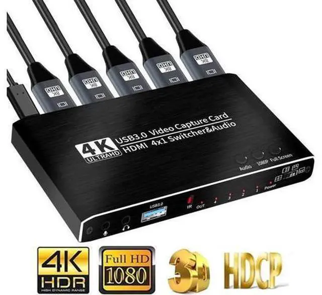 Main image of 4x1 4K@30Hz HDMI Multiview Capture Card USB3.0, Seamless Switch with HDMI Loop-Out, 3.5mm Mic & Audio Jack, 4-Way HDMI Input Game Recorder for Live Streaming & Video Recording