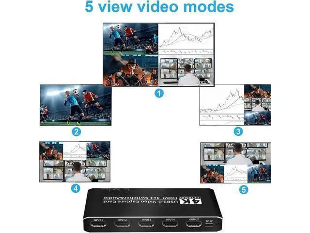 Alt view image 2 of 7 - 4x1 4K@30Hz HDMI Multiview Capture Card USB3.0, Seamless Switch with HDMI Loop-Out, 3.5mm Mic & Audio Jack, 4-Way HDMI Input Game Recorder for Live Streaming & Video Recording