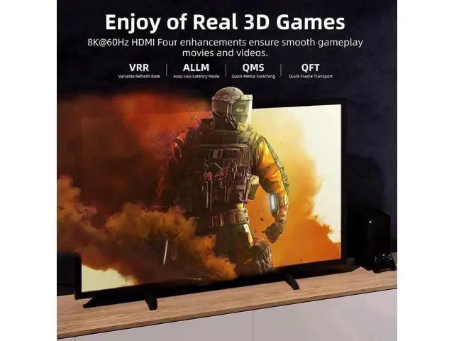 Alt view image 5 of 7 - 8K Fiber Optic HDMI Cable Braided Nylon, CL3 Rated 8K HDMI Cable Ultra high Speed 48Gbps,Support 8K60Hz, 4K120Hz, Dynamic HDR 10, eARC for PS5 PS4 Xbox Apple TV Sony LG Samsung, (100Feet, Black+White)