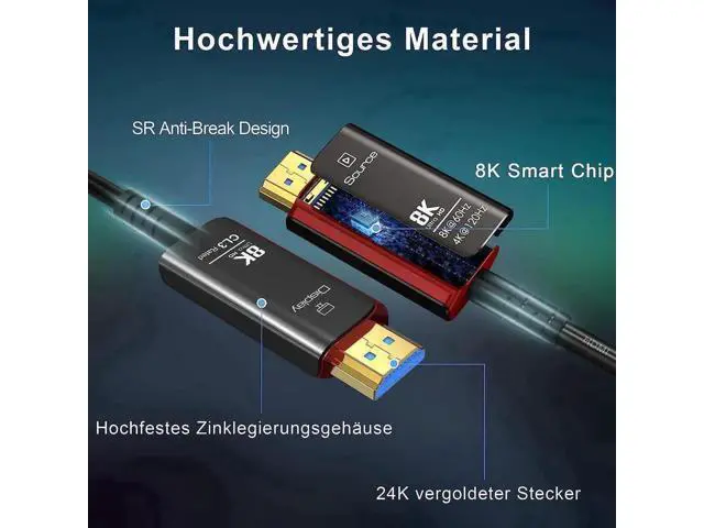 Alt view image 2 of 7 - 8K Fiber Optic HDMI Cable, CL3 Rated 8K HDMI Cable Ultra high Speed 48Gbps,Support 8K60Hz, 4K120Hz, Dynamic HDR 10, eARC Compatible with PS5 PS4 Xbox Apple TV Sony LG Samsung, (16.4Feet, Black+Red)
