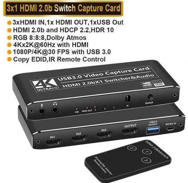Main image of 3×1 4K@60Hz HDMI Multiview Capture Card with HDMI Loop-Out & 3.5mm Mic/Audio Jack, USB Game Video Grabber for PS5 PS4 Pro Xbox Series X/S Xbox One X/S PC Mac Live Streaming Recording