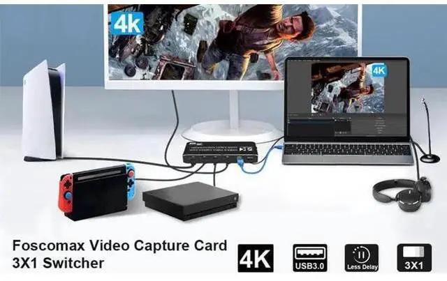 Alt view image 6 of 7 - 3×1 4K@60Hz HDMI Multiview Capture Card with HDMI Loopout & 3.5mm Mic/Audio Port, USB Video Grabber for PS5 PS4 Pro Xbox Series X/S Xbox One X/S PC Mac Live Stream Recording