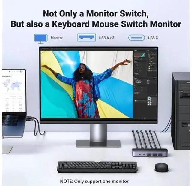 Alt view image 7 of 7 - 2-Port USB 3.0 HDMI KVM Switch, 4K@60Hz, 4 Built-in USB 3.0 Ports, 2 PCs Share 1 Monitor, Keyboard, Mouse, Hard Drive & Printer, Comes with 2 HDMI Cables, 2 USB Cables & External Controller