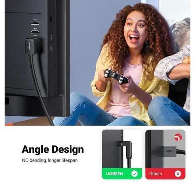Alt view image 6 of 7 - 10FT UGREEN 90 Degree Right Angle HDMI 2.0 Cable, Down Angle 4K@60Hz HDMI Cord Support ARC 3D 1080P for PS5 Xbox Switch Laptop Monitor TV