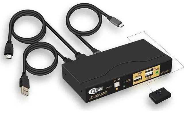 Main image of CKLau 2-Port USB-C + HDMI KVM Switch, 4K@60Hz with Audio & Full Cables, Compatible with Mac, PC & Mobile Devices to Share Monitor, Keyboard and Mouse