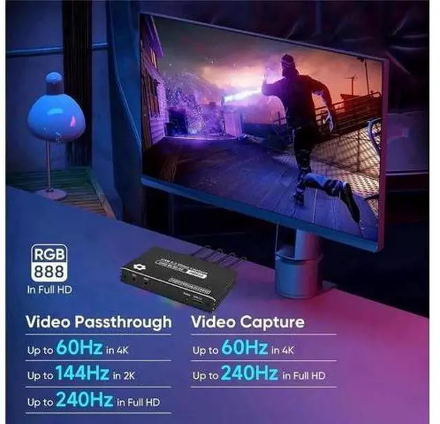 Alt view image 2 of 7 - USB3.2 External HDMI Capture Card, Supports 4K@60FPS & 2K@144FPS Ultra Low Latency Video Grabber for Live Streaming Recording, Compatible with PS5 Switch Camera PC Mac OBS