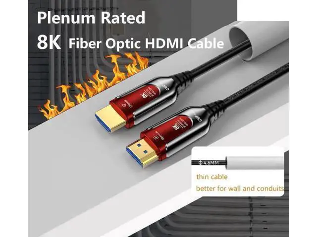 Alt view image 7 of 7 - 3.3FT/1M Red Plenum Rated Fiber Optic Gaming HDMI 2.1 Cable, 48Gbps Ultra High Speed Cord Supports 8K@60Hz, 4K@120Hz/144Hz, eARC HDR10 HDCP 2.2/2.3 for Roku TV PS5 HDTV Blu-ray Player
