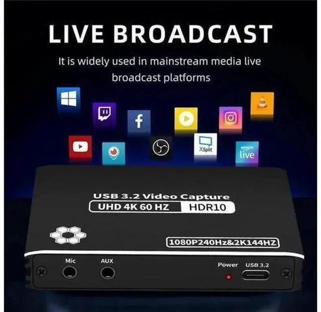 Alt view image 5 of 7 - USB3.2 External HDMI Capture Card, Supports 4K@60FPS & 2K@144FPS Ultra Low Latency Video Grabber for Live Streaming Recording, Compatible with PS5 Switch Camera PC Mac OBS