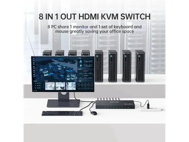 Alt view image 3 of 7 - MT-VIKI 8-Port HDMI KVM Switch, 4K@60Hz with 3.5mm Audio, 1U Rack Mount, Button/Hotkey/IR Remote Control, Comes with 8 Sets Cables & Rack Ears