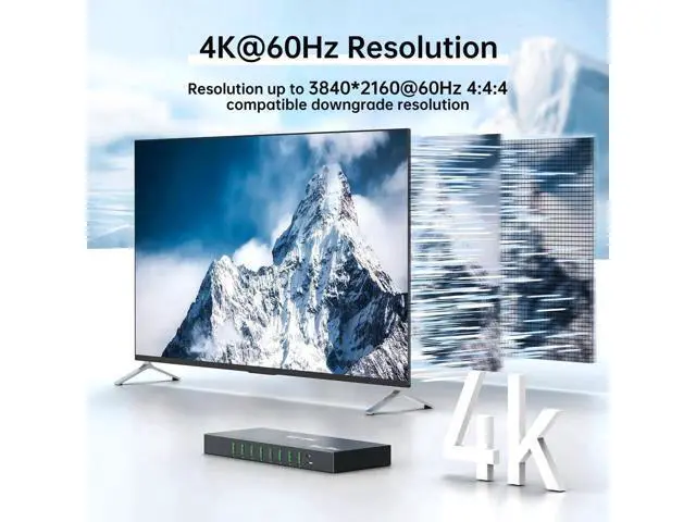 Alt view image 4 of 7 - MT-VIKI 8-Port HDMI KVM Switch, 4K@60Hz with 3.5mm Audio, 1U Rack Mount, Button/Hotkey/IR Remote Control, Comes with 8 Sets Cables & Rack Ears