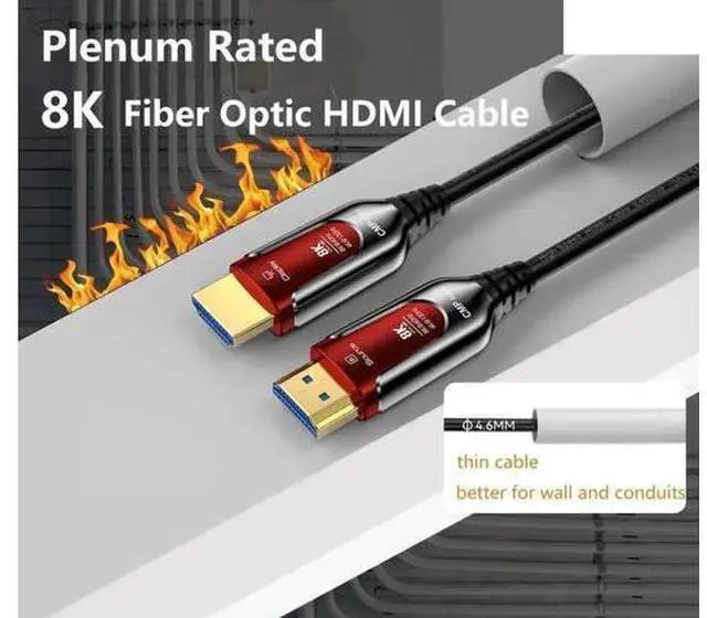 Alt view image 4 of 7 - 10FT, High-Speed 48Gbps Fiber Optic Gaming HDMI 2.1 Cable (8K@60Hz 4K@120Hz 144Hz ) - Compatible with Roku TV/PS5/HDTV/Blu-ray , -Slim in Wall Plenum-Rated Cables for Pipes - Red 10 ft.