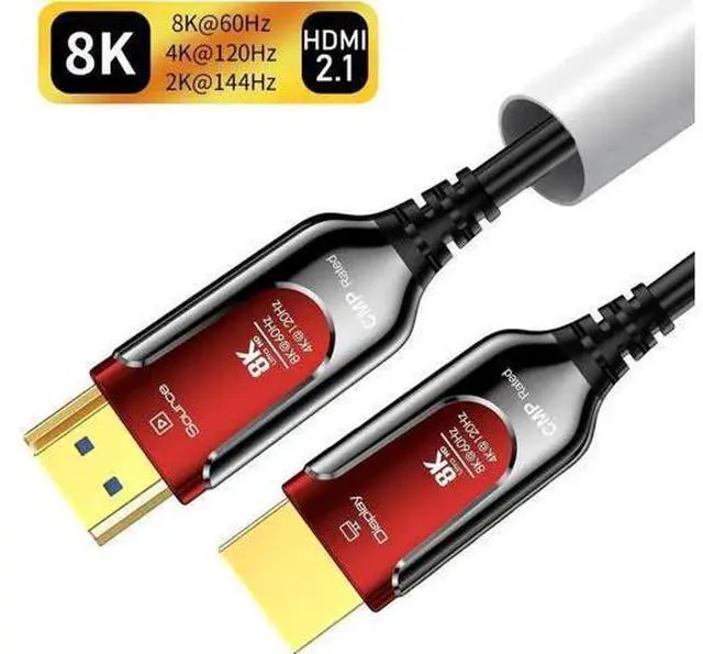 Main image of 10FT, High-Speed 48Gbps Fiber Optic Gaming HDMI 2.1 Cable (8K@60Hz 4K@120Hz 144Hz ) - Compatible with Roku TV/PS5/HDTV/Blu-ray , -Slim in Wall Plenum-Rated Cables for Pipes - Red 10 ft.
