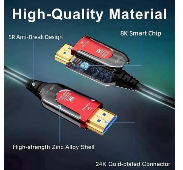 Alt view image 2 of 7 - 10FT, High-Speed 48Gbps Fiber Optic Gaming HDMI 2.1 Cable (8K@60Hz 4K@120Hz 144Hz ) - Compatible with Roku TV/PS5/HDTV/Blu-ray , -Slim in Wall Plenum-Rated Cables for Pipes - Red 10 ft.