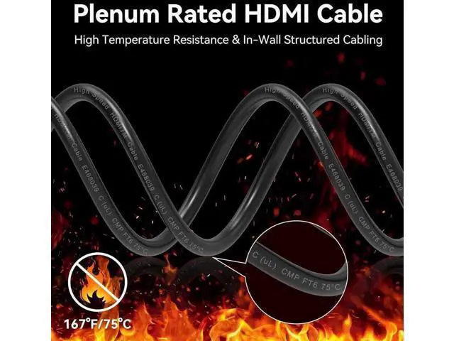 Alt view image 7 of 7 - 10FT, High-Speed 48Gbps Fiber Optic Gaming HDMI 2.1 Cable (8K@60Hz 4K@120Hz 144Hz ) - Compatible with Roku TV/PS5/HDTV/Blu-ray , -Slim in Wall Plenum-Rated Cables for Pipes - Red 10 ft.