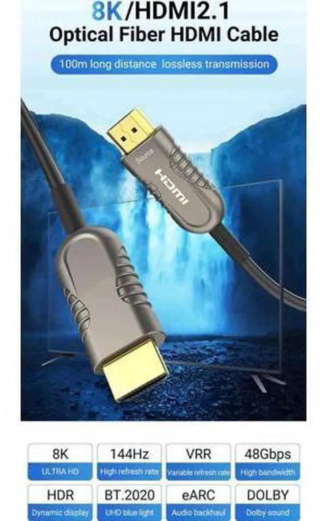 Alt view image 2 of 6 - 8K@60Hz Fiber Optic HDMI Cable 10 ft / 3m - Supporting 8K@60Hz 7680x4320, 4K@120Hz) eARC HDR10 HDCP 2.2 & 2.3 3D - Designed for Xbox, Compatible with PS5, Apple TV, PC 10 ft.