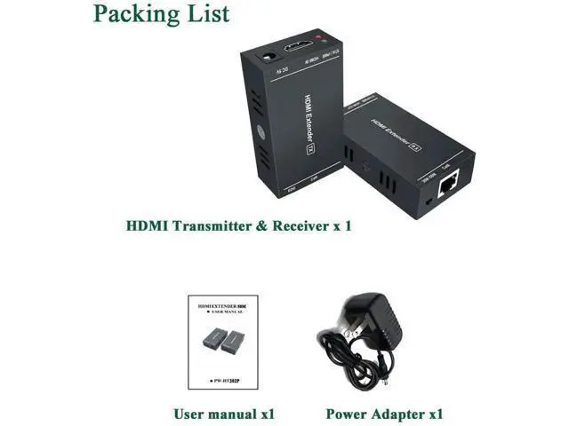 Alt view image 6 of 7 - 164Ft/50M HDMI Over Ethernet Extender, Uncompressed 1080P@60Hz 3D HDMI Extender via Single Cat5e/Cat6/Cat7 Cable with EDID & POC, Transmitter + Receiver Kit