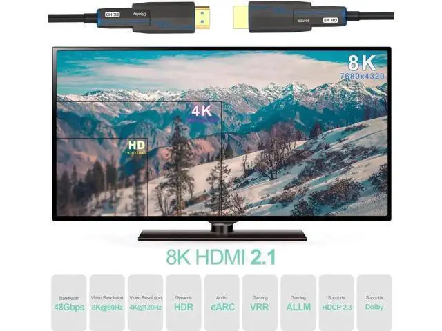 Alt view image 6 of 6 - 100FT CL3 Rated Fiber Optic HDMI 2.1 Cable, 48Gbps HDMI/Micro HDMI Cord, 8K@60Hz 4K@120Hz Dynamic HDR eARC HDCP2.3 for PC TV PS5