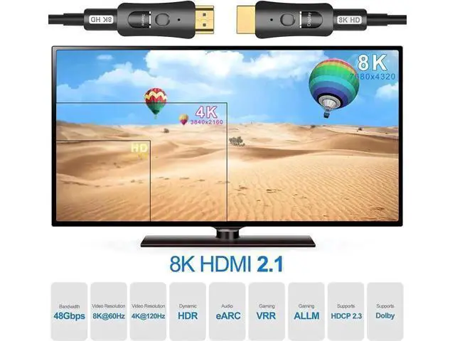 Alt view image 2 of 7 - Detachable Fiber Optic HDMI2.1 In-wall Cable, 8K HDMI 2.1 High Speed 48Gbps 8K@60Hz 4K@120Hz Dynamic HDR 10, eARC, HDCP2.2, 4:4:4 Audio Cable for in-Wall Installation-16FT 330 ft.