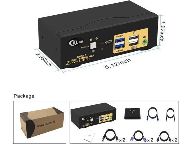 Alt view image 3 of 6 - 2-Port USB 3.0 Dual Monitor KVM Switch (HDMI + VGA), 4K@60Hz 4:4:4, Audio & Cables Included, Supports Wireless Keyboard & Mouse for 2 PCs Share 2 Displays
