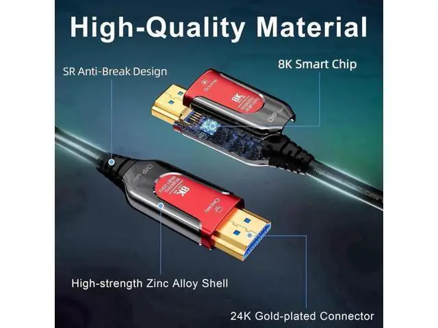 Alt view image 2 of 7 - 100FT Red Plenum-Rated Slim Fiber Optic Gaming HDMI 2.1 Cable, 48Gbps Ultra High Speed Supports 8K@60Hz 4K@120Hz/144Hz In-Wall Conduit Wiring for PS5 Roku TV HDTV Blu-ray Players