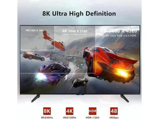 Alt view image 4 of 7 - 100FT Red Plenum-Rated Slim Fiber Optic Gaming HDMI 2.1 Cable, 48Gbps Ultra High Speed Supports 8K@60Hz 4K@120Hz/144Hz In-Wall Conduit Wiring for PS5 Roku TV HDTV Blu-ray Players