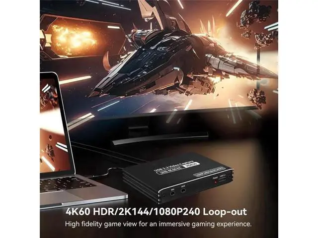 Alt view image 2 of 7 - 2K 144FPS HDMI Audio Video Capture Card, 4K@60fps Recording & 4K HDMI Loop-Out with Mic Input, Live Stream Capture Device for Gaming Streaming Video Conference Compatible with Switch PS4 OBS Camera PC