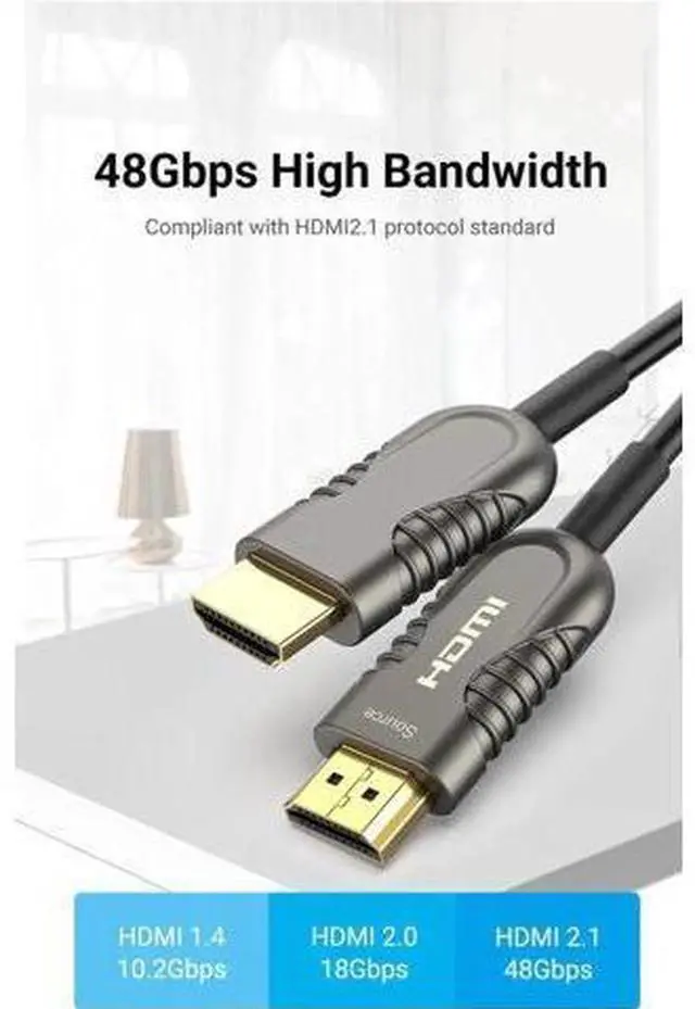 Alt view image 6 of 6 - 100FT/30M Fiber Optic HDMI 2.1 Cable, 48Gbps Ultra High Speed Supports 8K@60Hz (7680×4320) 4K@120Hz eARC HDR10 HDCP 2.2/2.3 3D for Xbox PS5 Apple TV Gaming PC
