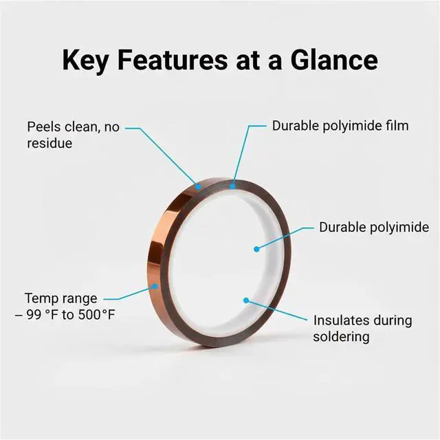 Alt view image 2 of 6 - High-Temperature Polyimide Tape with Silicone Adhesive - 1/8'', 1/4'', 1/2'', 1'' Multi-Size Bundle for Masking, Soldering, Electronics