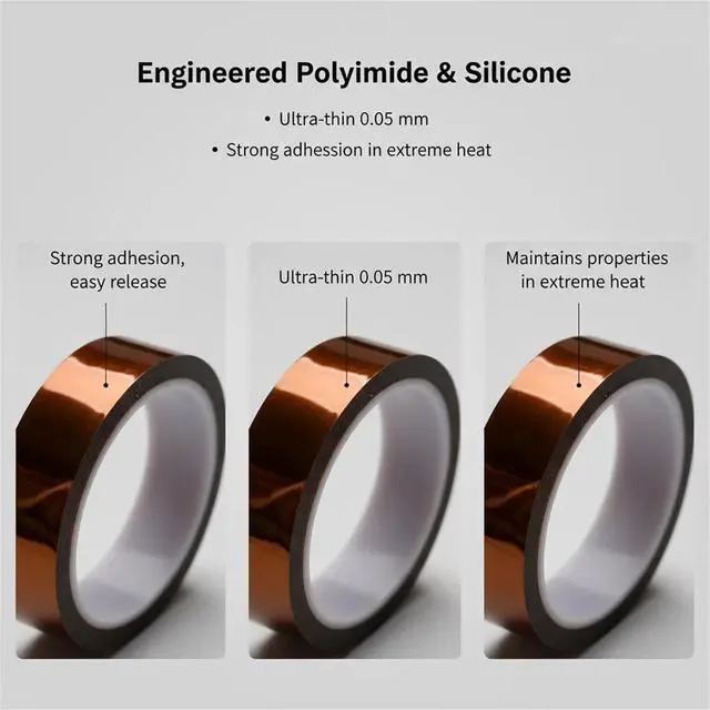 Alt view image 3 of 6 - High-Temperature Polyimide Tape with Silicone Adhesive - 1/8'', 1/4'', 1/2'', 1'' Multi-Size Bundle for Masking, Soldering, Electronics