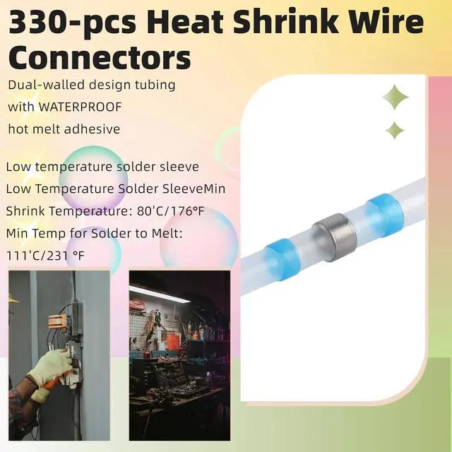 Alt view image 2 of 6 - 330PCS Solder Seal Wire Connectors Kit,Waterproof Butt Connectors 26-10 Gauge Marine Grade Heat Shrink Wire Connectors,Insulated Electrical Connectors Butt Splice