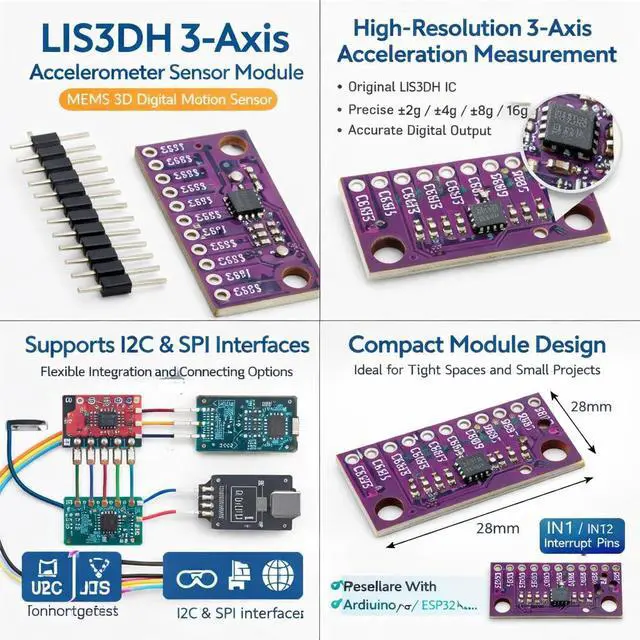 Alt view image 2 of 5 - 6pcs LIS3DH 3Axis MEMS Accelerometer Sensor Module, 1.713.6 V, I2C SPI Interface