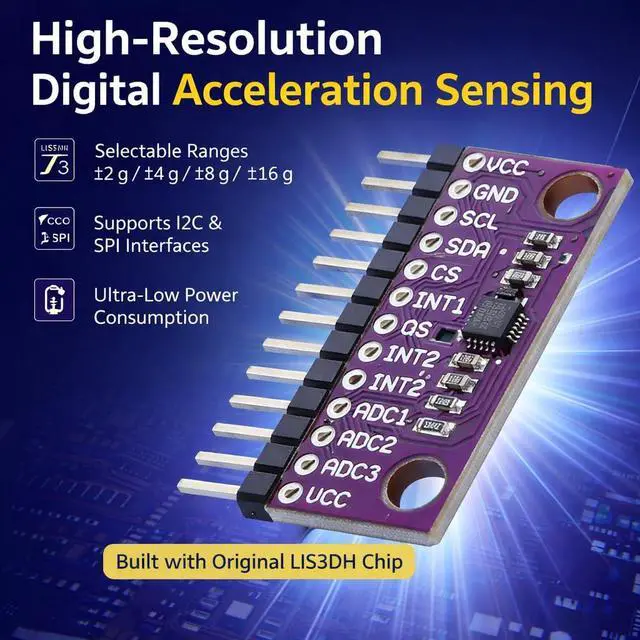 Alt view image 4 of 5 - 6pcs LIS3DH 3Axis MEMS Accelerometer Sensor Module, 1.713.6 V, I2C SPI Interface