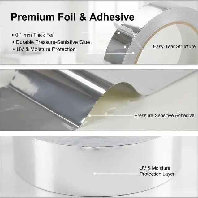 Alt view image 5 of 6 - 2 inch x 130 Feet Aluminum Foil Duct Sealing Tape, 3.9 Mil, High-Temperature Heavy-Duty Silver HVAC Tape for Ductwork Dryer Vent