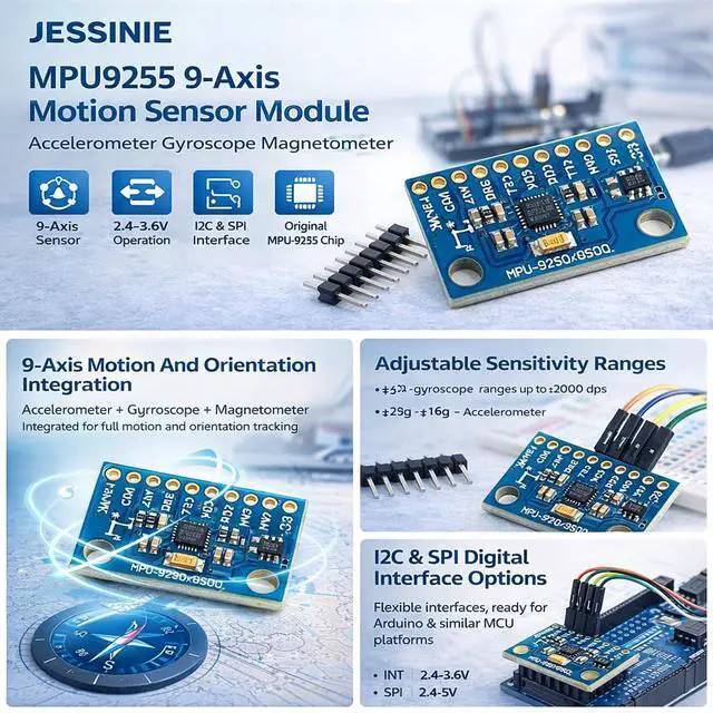 Alt view image 2 of 6 - MPU9255 9Axis Motion Sensor Module, Accelerometer Gyroscope Magnetometer, 2.43.6 V, I2C SPI Interface