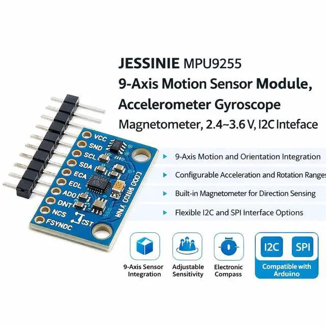 Alt view image 3 of 6 - MPU9255 9Axis Motion Sensor Module, Accelerometer Gyroscope Magnetometer, 2.43.6 V, I2C SPI Interface