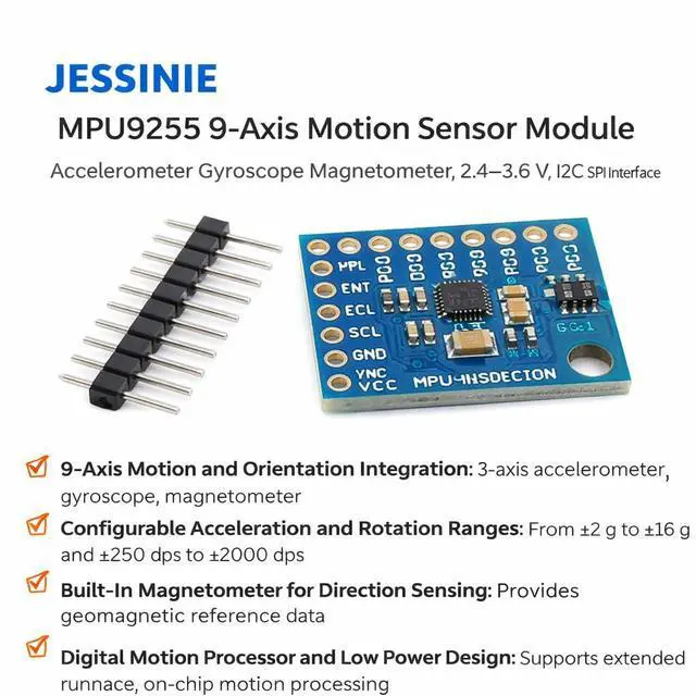 Alt view image 4 of 6 - MPU9255 9Axis Motion Sensor Module, Accelerometer Gyroscope Magnetometer, 2.43.6 V, I2C SPI Interface