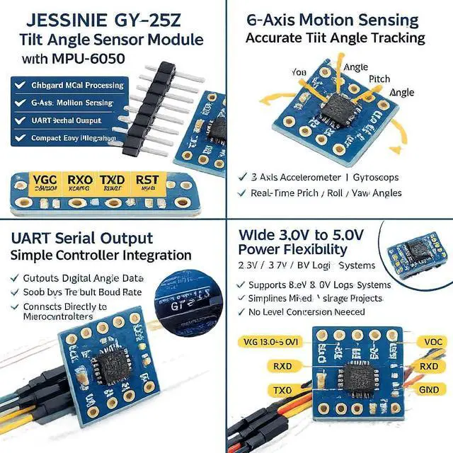 Alt view image 5 of 7 - GY25Z Tilt Angle Sensor Module with MPU6050, 3.05.0 V, UART Serial Output