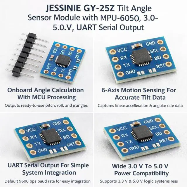 Alt view image 6 of 7 - GY25Z Tilt Angle Sensor Module with MPU6050, 3.05.0 V, UART Serial Output