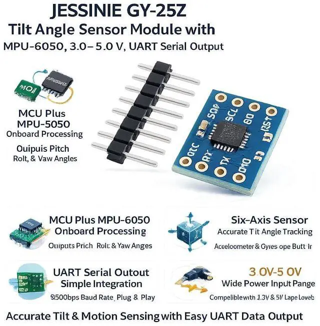 Alt view image 7 of 7 - GY25Z Tilt Angle Sensor Module with MPU6050, 3.05.0 V, UART Serial Output