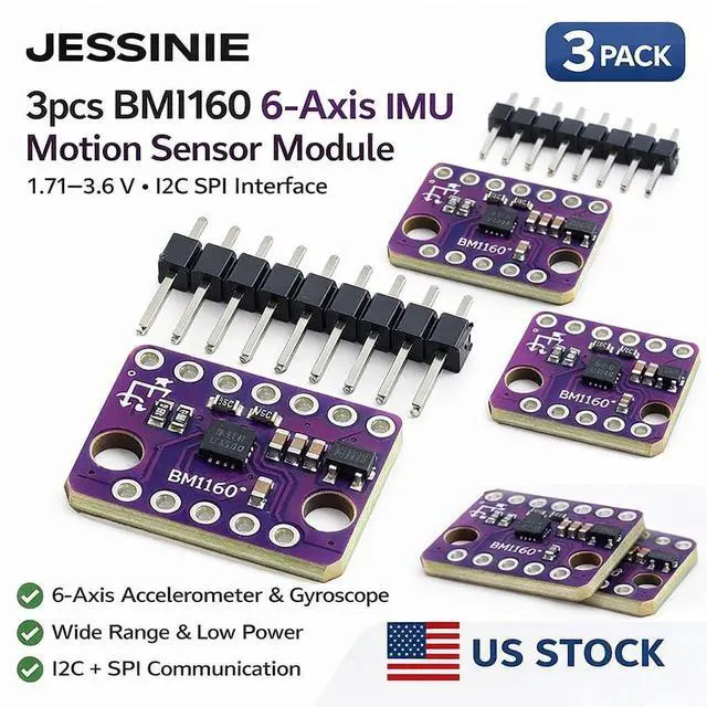 Alt view image 2 of 6 - 3pcs BMI160 6Axis IMU Motion Sensor Module, 1.713.6 V, I2C SPI Interface