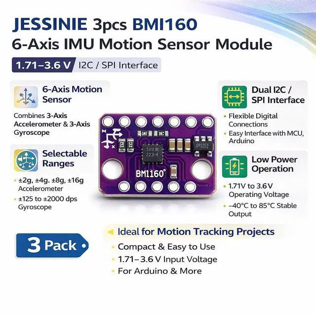 Alt view image 3 of 6 - 3pcs BMI160 6Axis IMU Motion Sensor Module, 1.713.6 V, I2C SPI Interface